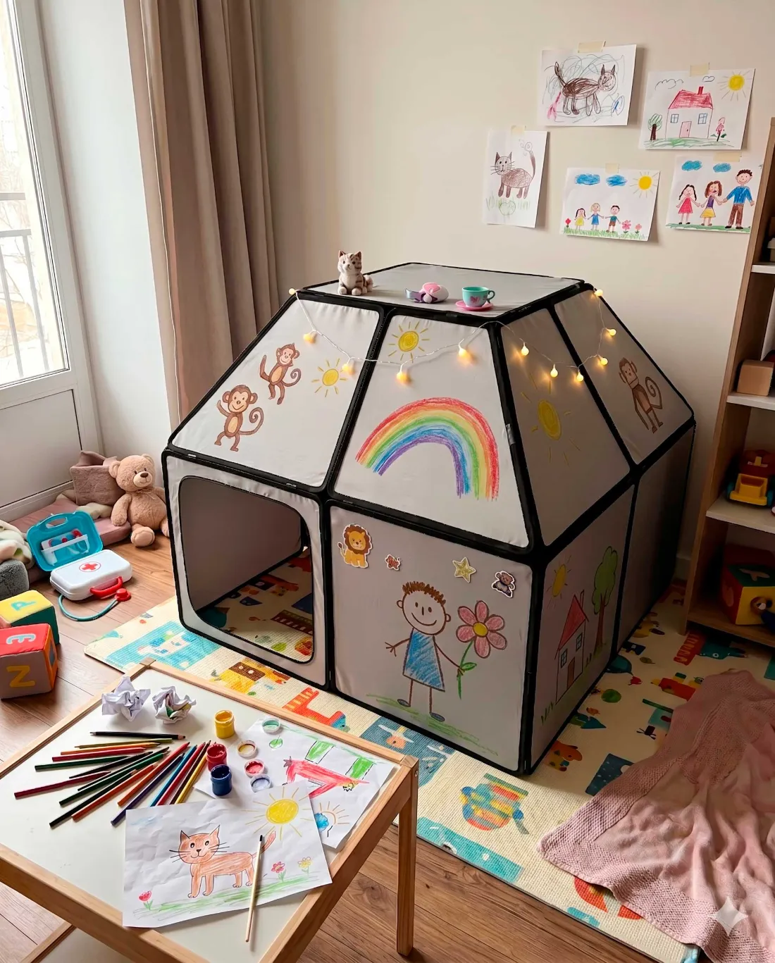 House with stickers and drawings